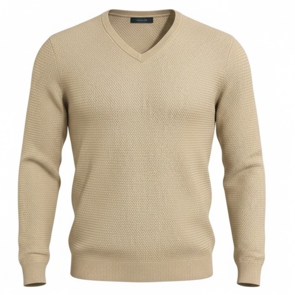 Fairlane Beige V-Neck Sweater XL Cotton Cashmere Blend Lightweight Knit